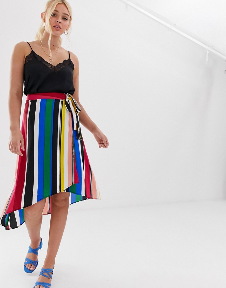 QED London button through midi skirt in rainbow stripe