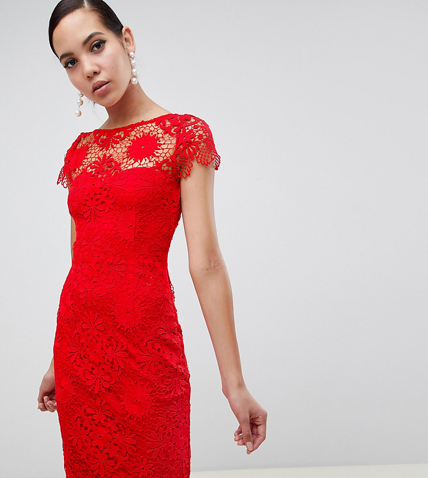 Paper Dolls Tall cap sleeve crochet lace pencil dress in red