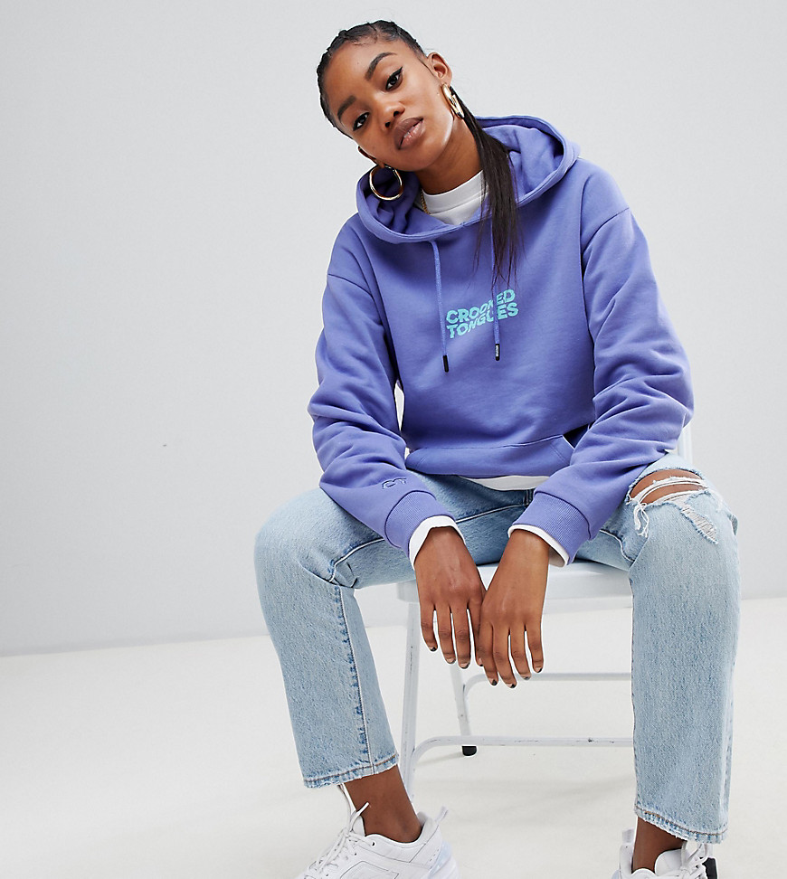 Crooked Tongues Oversized Hoodie In Purple With Face & Hands Print - Purple