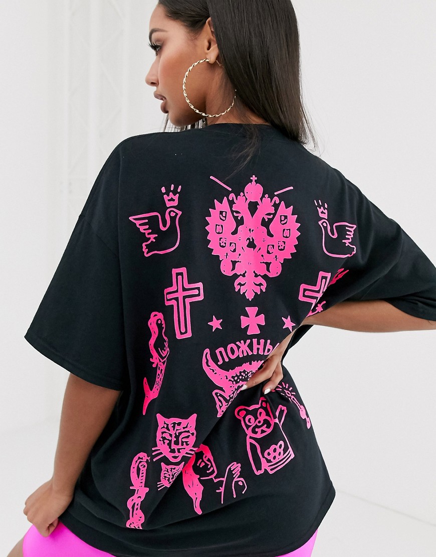 HNR LDN tattoo back print graphic t-shirt in oversized fit
