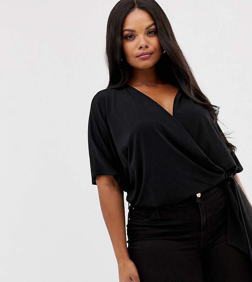 ASOS DESIGN Curve wrap body with angel sleeve and tie side