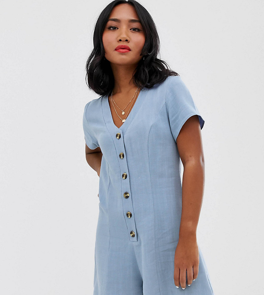 New Look Petite button down playsuit in light blue