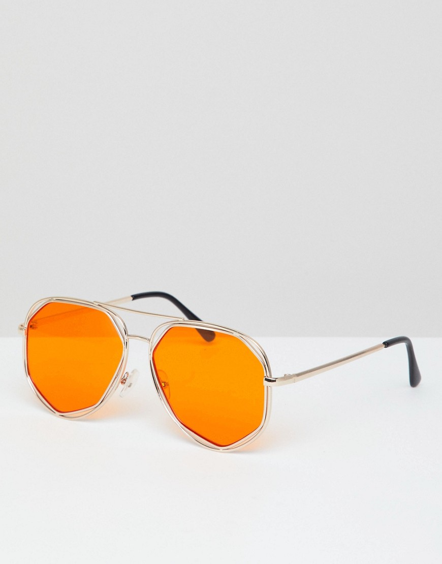 Солнцезащитные очки-авиаторы в шестиугольной оправе с цветными стеклам 7X 