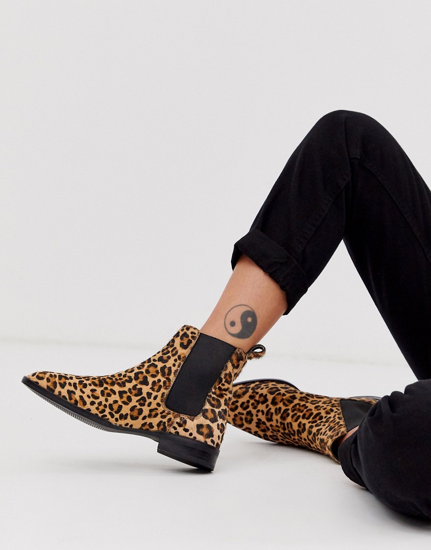 Asos Design April Leather Chelsea Boots In Leopard Pony-multi