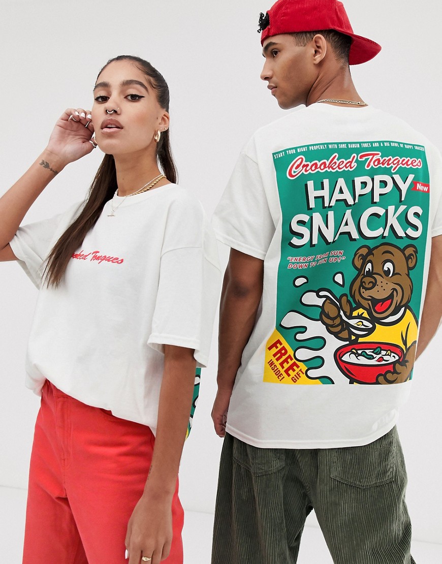 Crooked Tongues Unisex t-shirt in white with enlarged back print