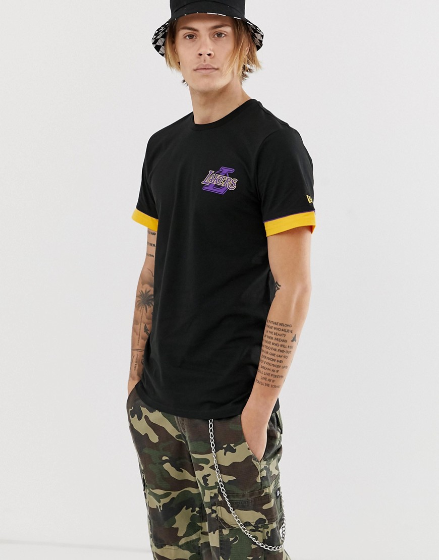 New Era NBA LA Lakers t-shirt with contrast sleeves in black