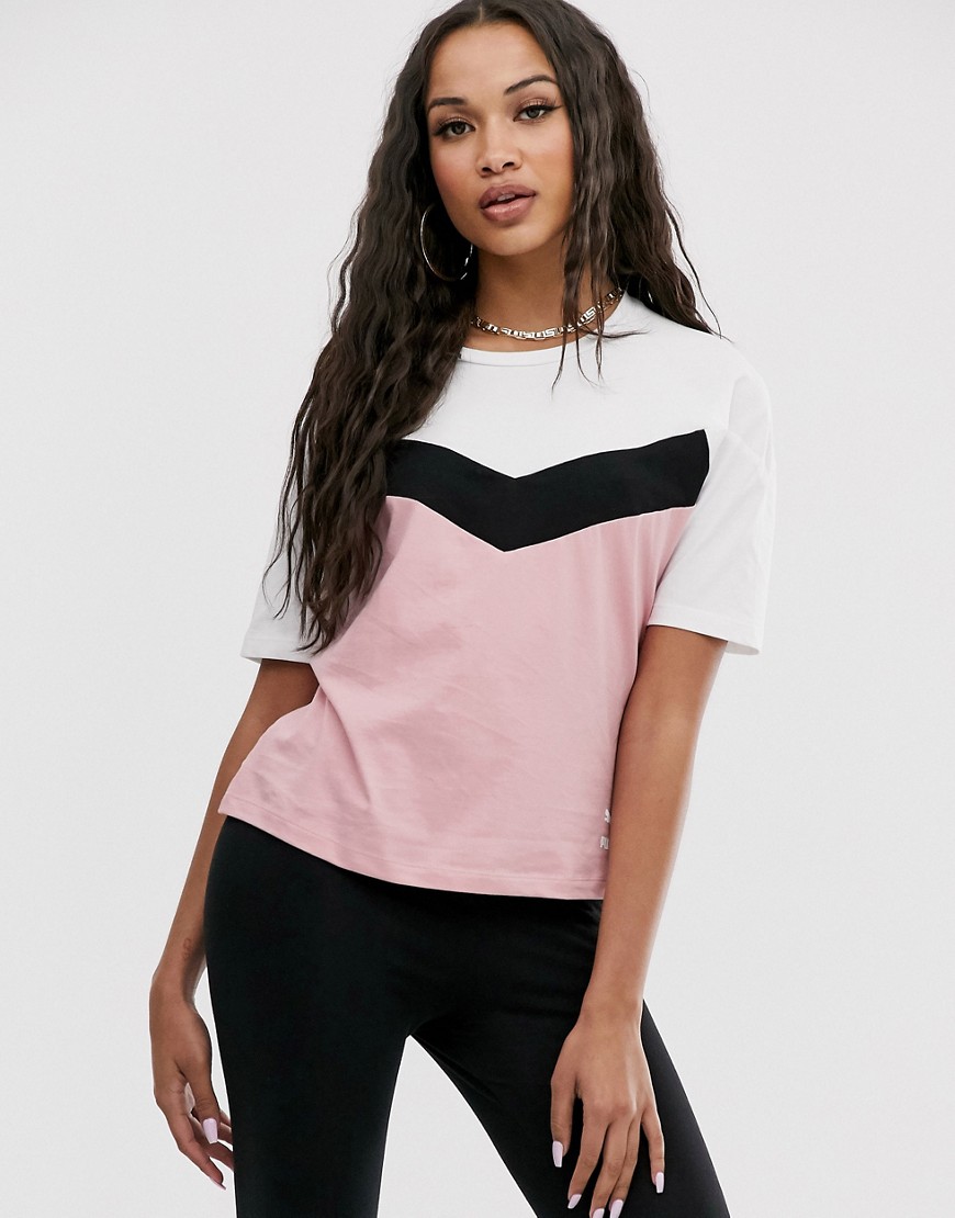 Puma Colourblock T-Shirt in Pink and White