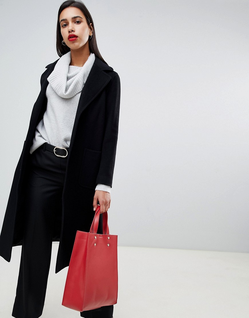 Helene Berman Rever Collar Oversized Longline Coat in Wool Blend