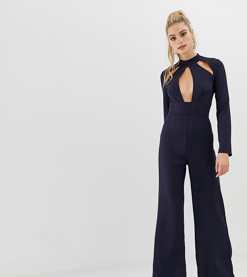 Missguided Tall key hole kimono sleeve jumpsuit in navy