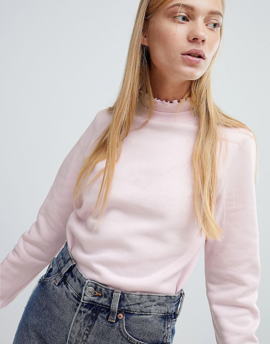 Monki Ruffle Collar Sweatshirt - Pink