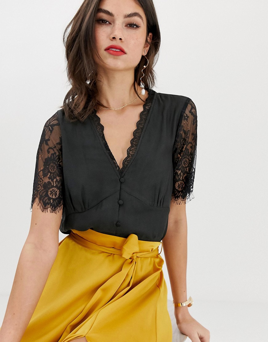 Y.A.S button down blouse with lace detail