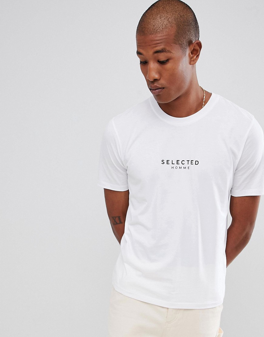 Selected Homme T-Shirt With Brand Logo - Bright white