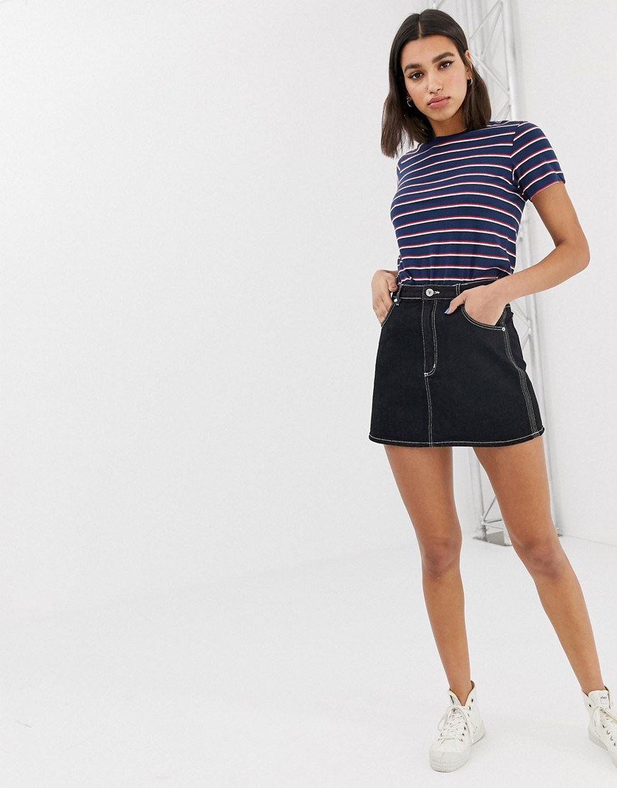 Abrand denim skirt with contrast stitching co-ord
