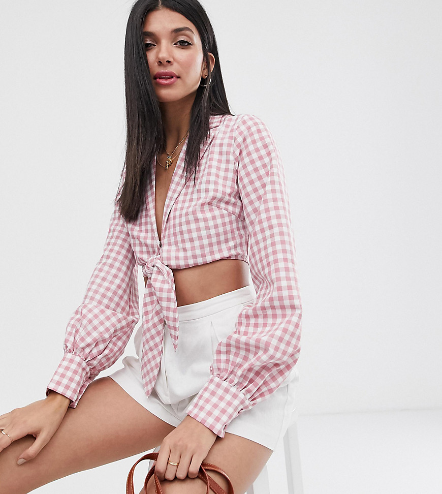 Fashion Union Tall tie front top in gingham