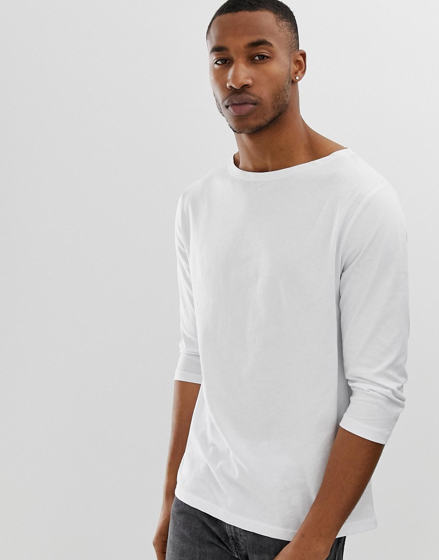 ASOS DESIGN relaxed 3/4 sleeve t-shirt with boat neck in white