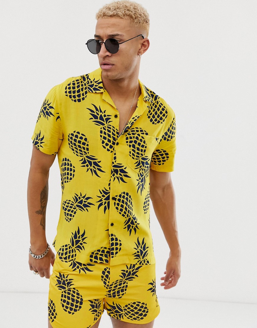 Religion revere collar shirt with pineapple print
