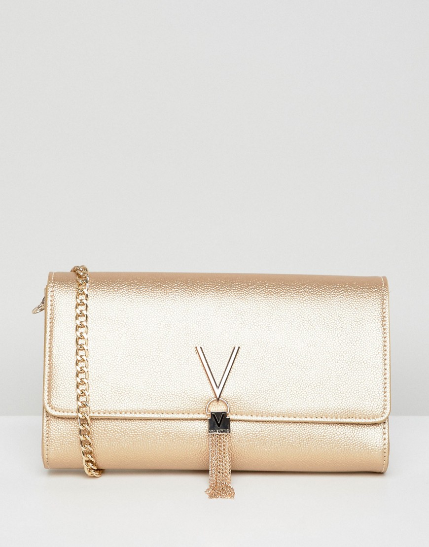 Valentino by Mario Valentino Tassel Detail Clutch Bag With Cross Body Strap - Oro gold