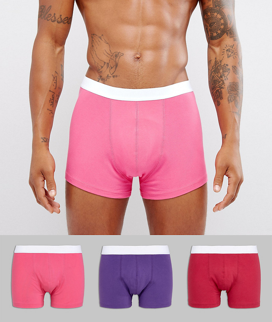 ASOS Trunks In Hot Pink 3 Pack SAVE - Multi