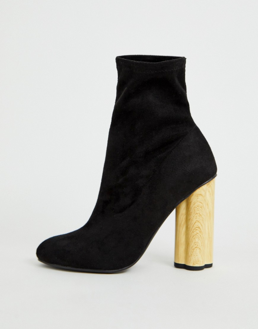 Asos Design Eliza Wooden Heeled Sock Boots-black