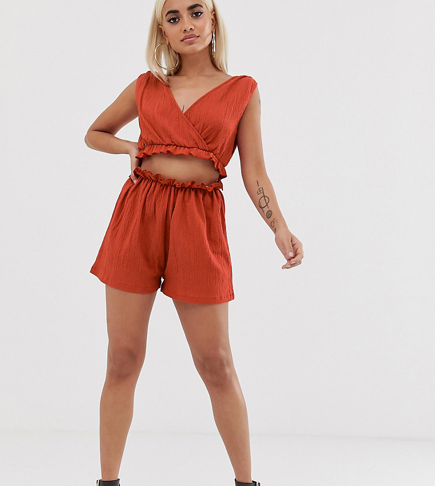 ASOS DESIGN Petite jersey beach shorts in crinkle with paperbag waist