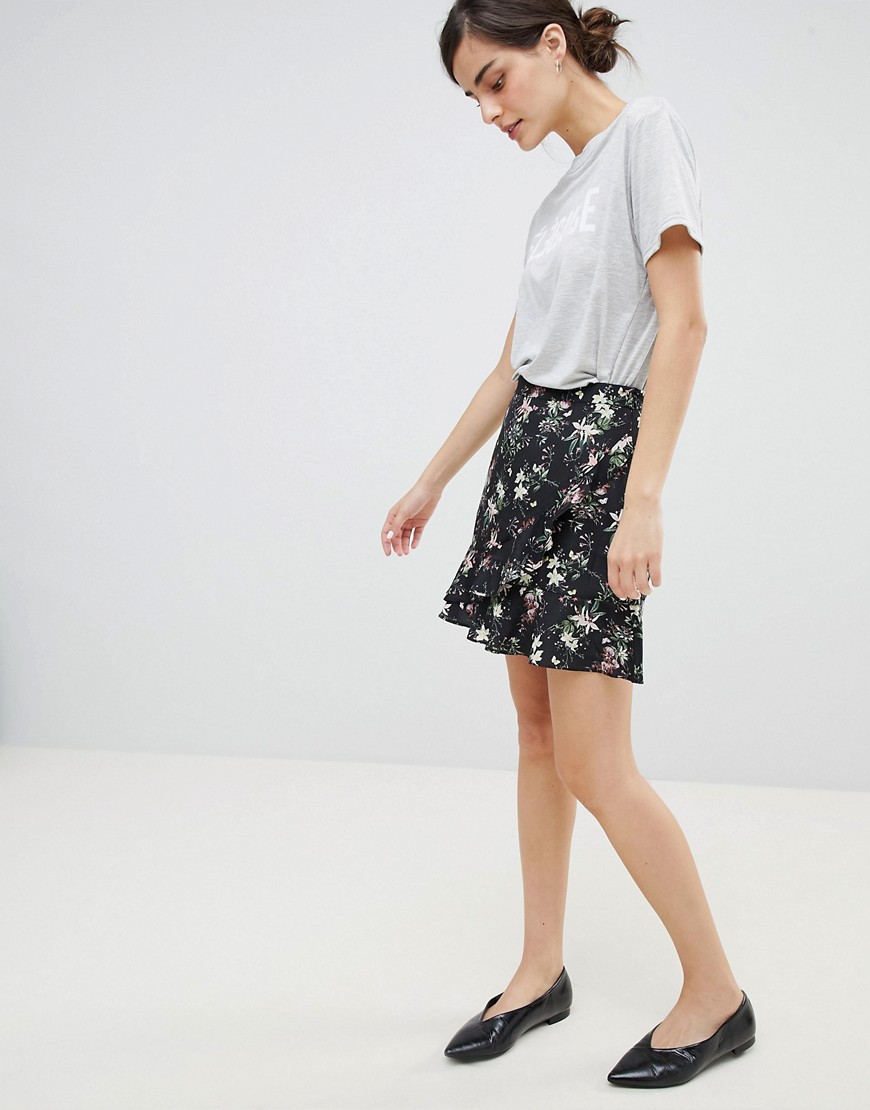 Oasis Floral Print Frill Front Mini Skirt