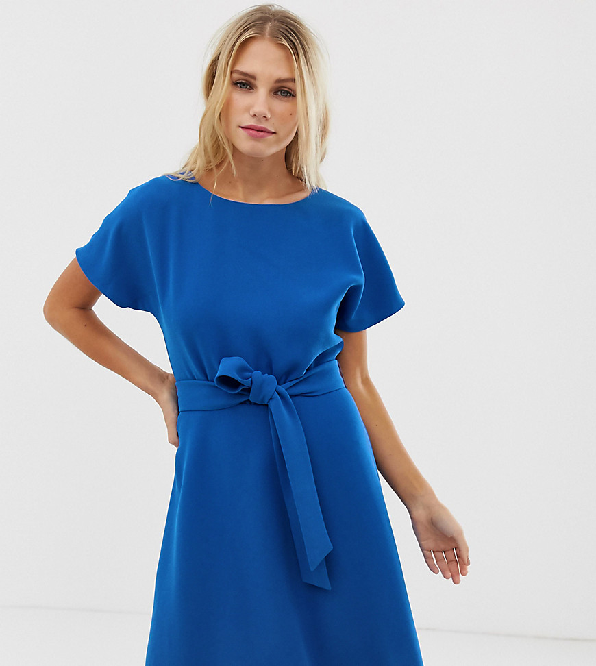Esprit tie waist shift dress in blue