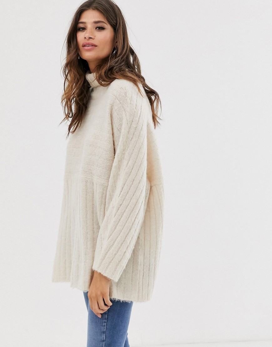 Religion slouchy ribbed high neck jumper
