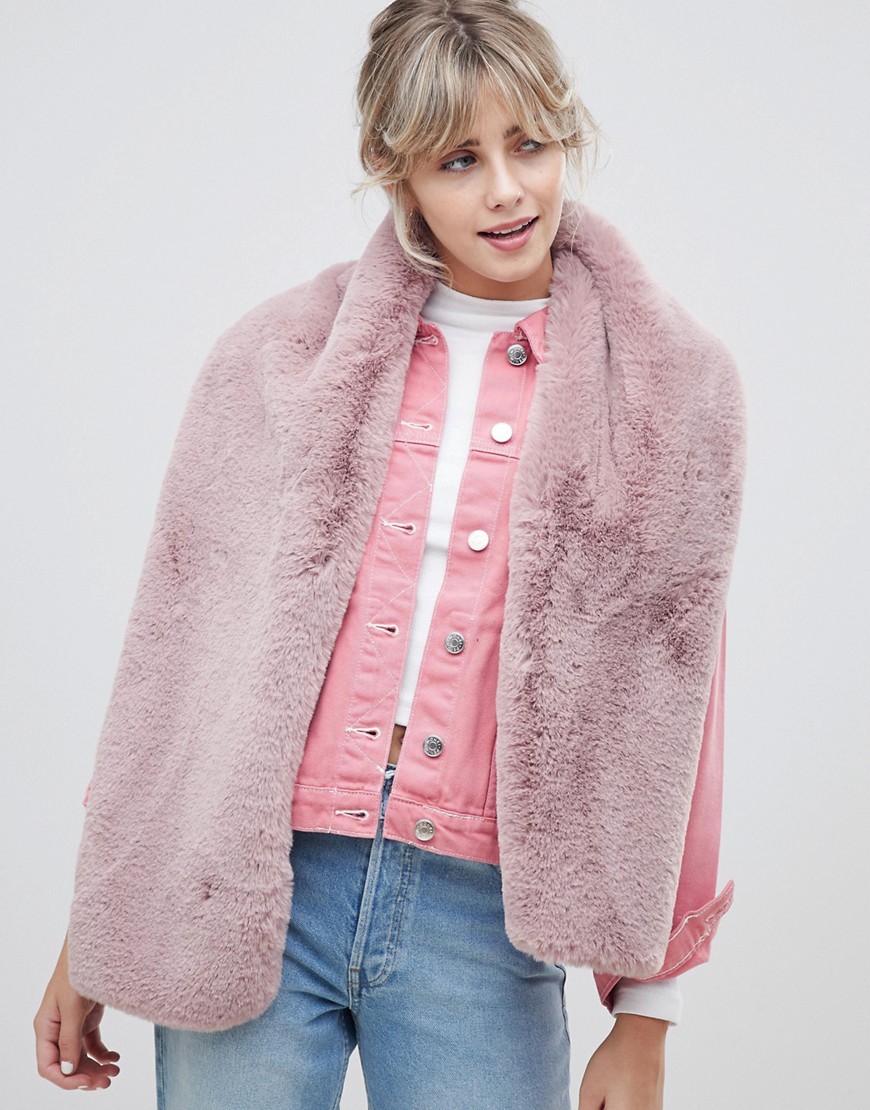 Miss Selfridge oversized faux fur scarf in blush pink