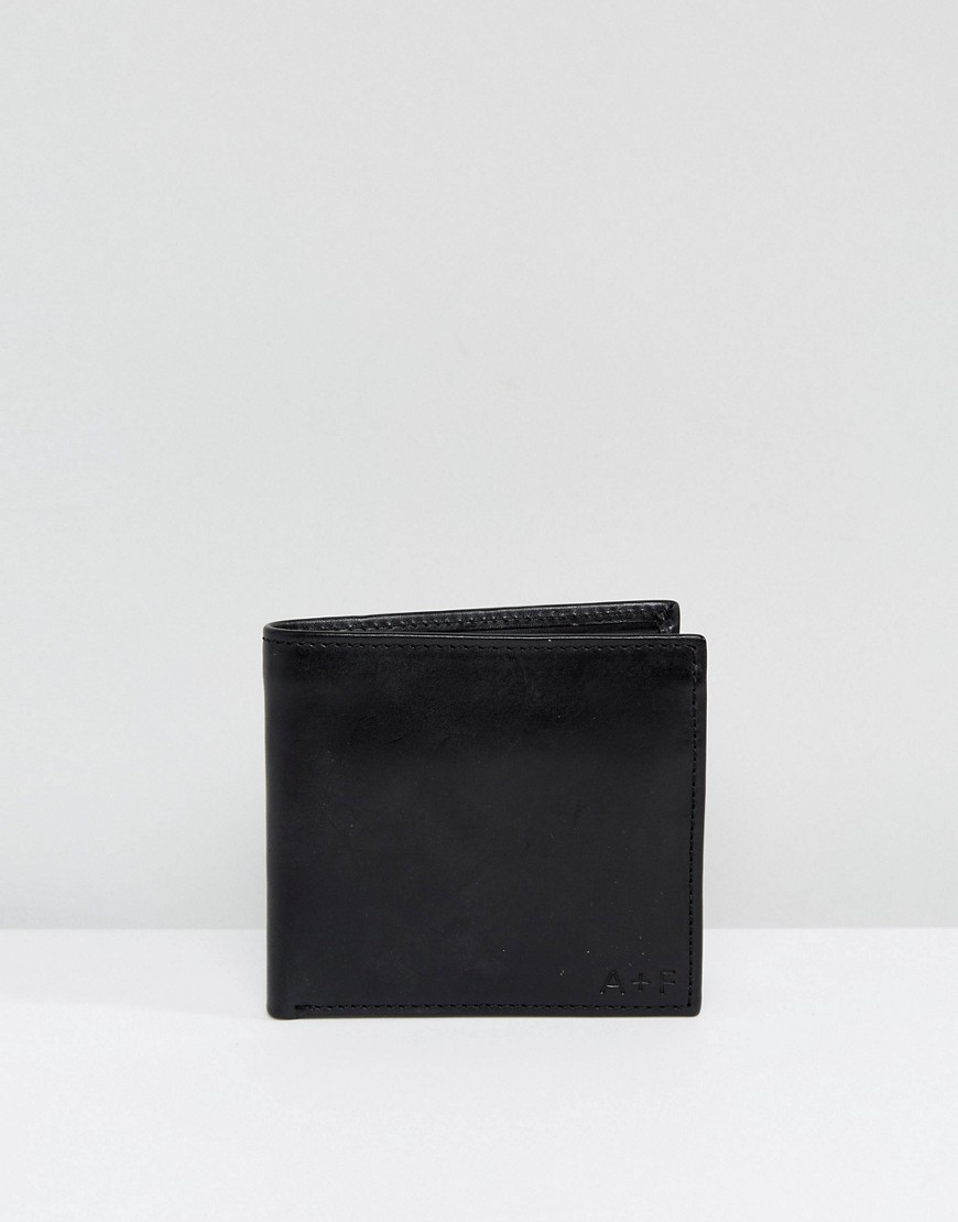 Черный кожаный бумажник в 2 сложения с отделением для мелочи Abercromb Abercrombie& Fitch 