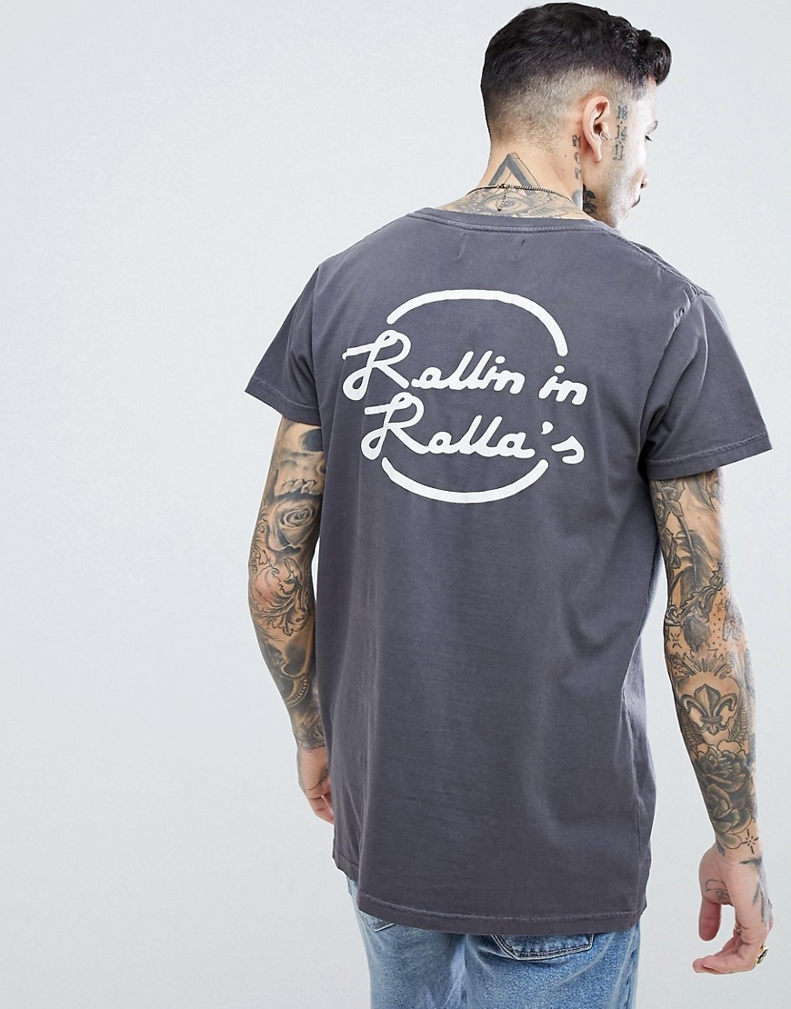Rollas Logo T-Shirt With Back Print - Faded black