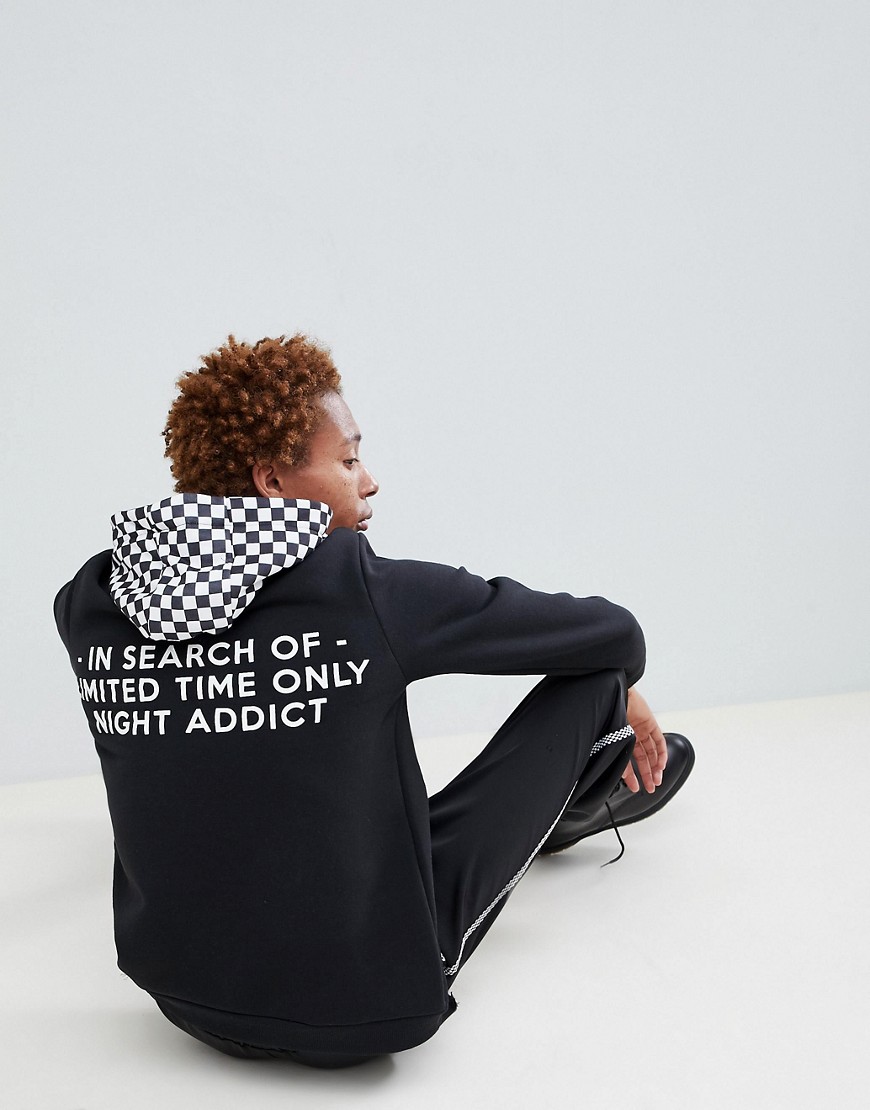 Night Addict Contrast Checker Hoodie with Rubber Back Print