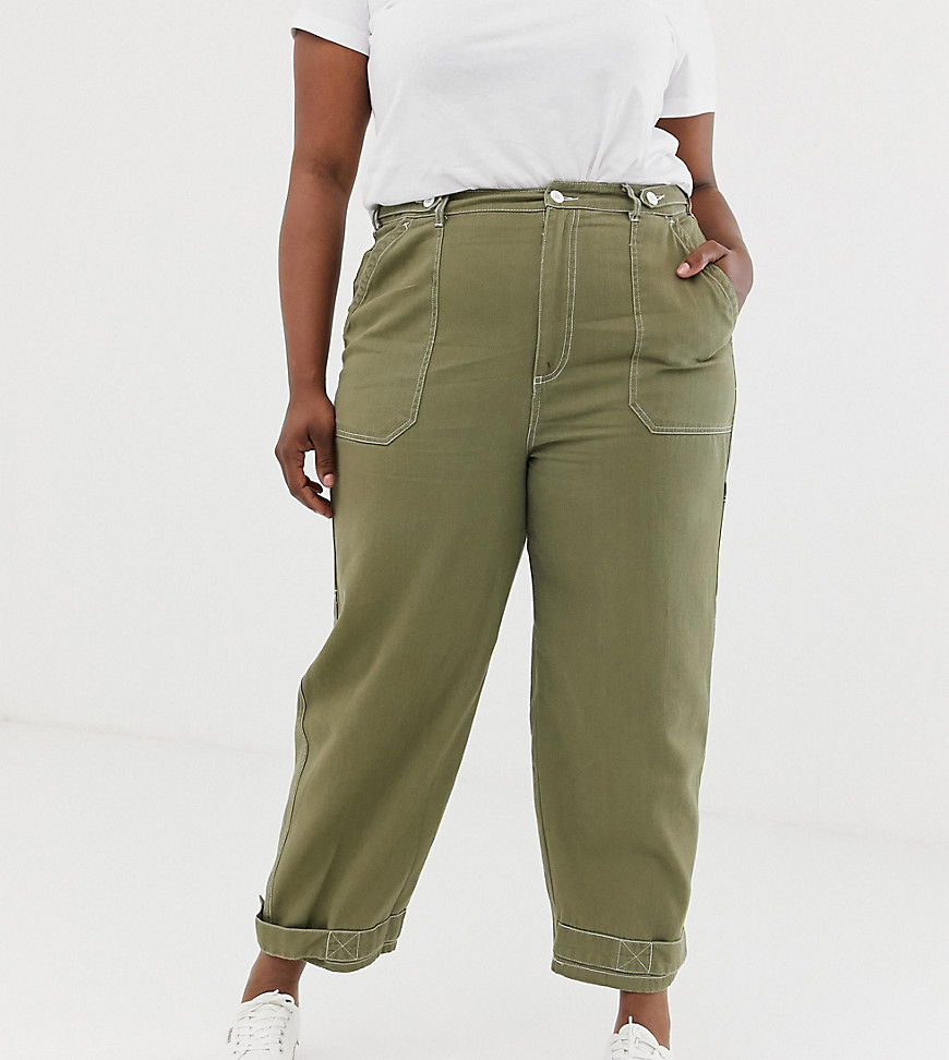 ASOS DESIGN Curve utility trouser with top stitching and tab detail