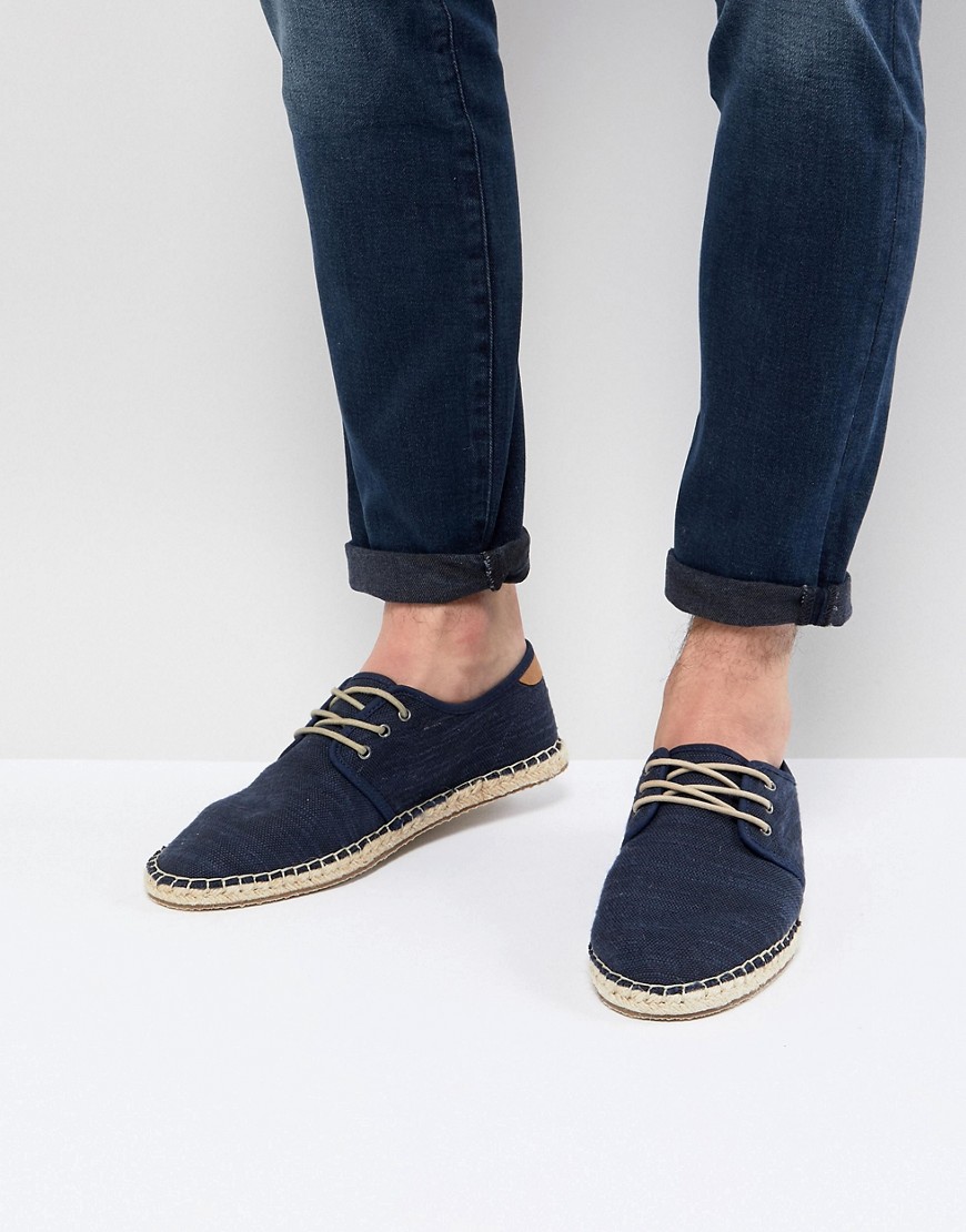 TOMS Lace Up Espadrilles In Navy