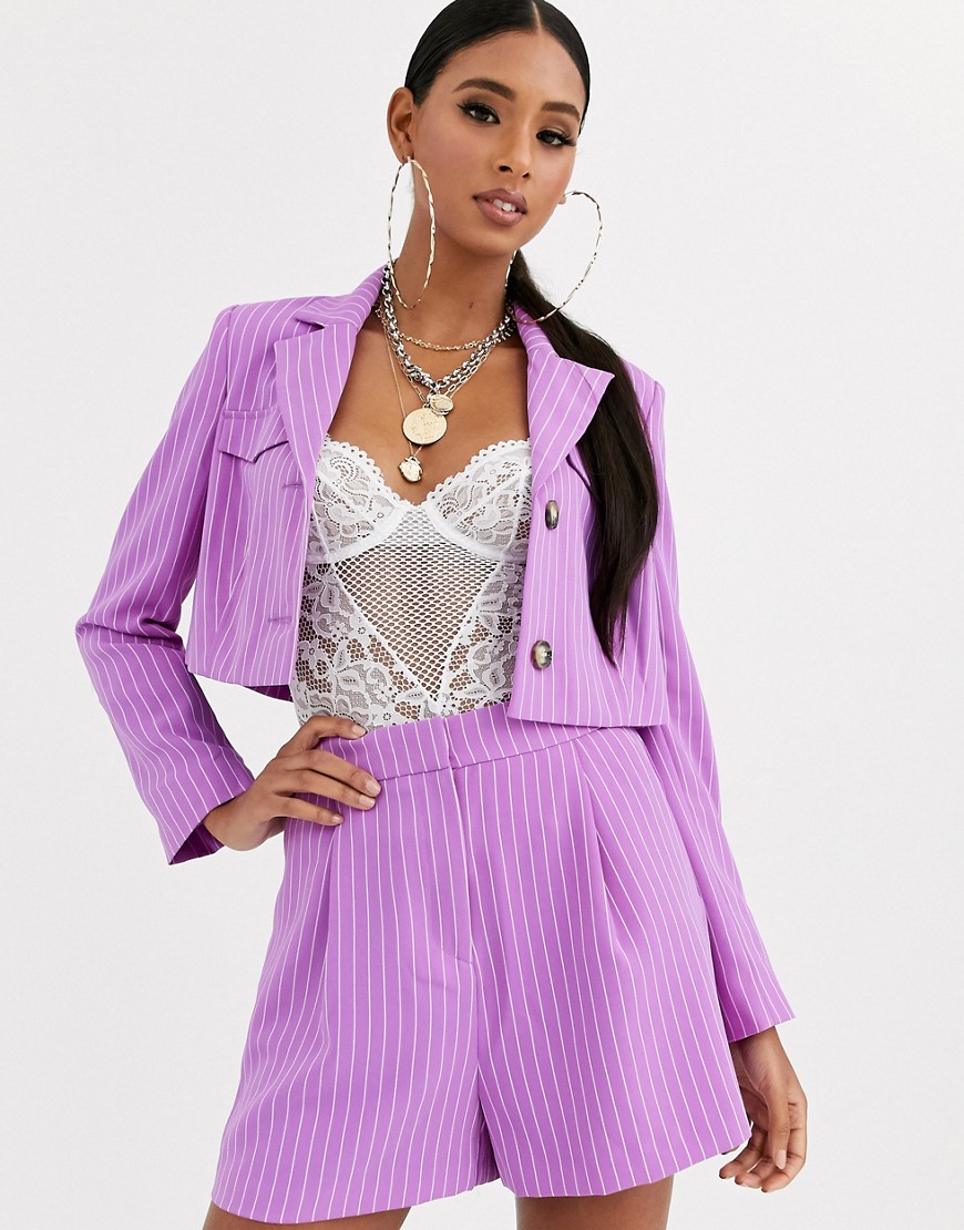 Asos Design Suit Short In Purple Pinstripe-multi