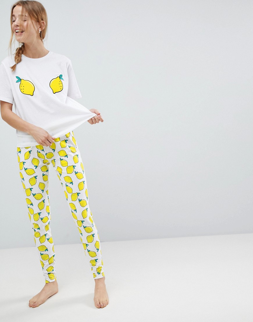 Пижамный комплект с футболкой и леггинсами с вышивкой лимонного дерева ASOS DESIGN 