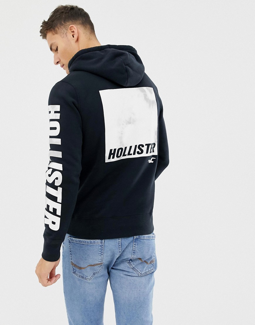 Hollister large icon and sleeve logo hoodie in black