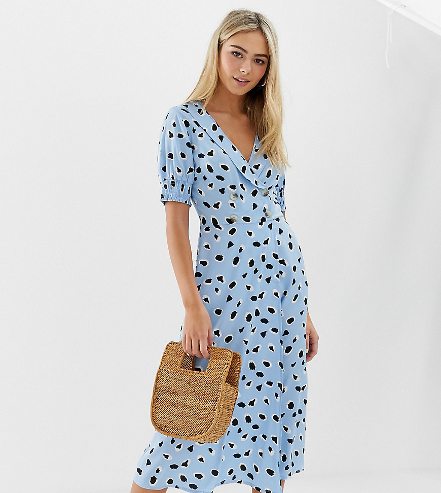 Wednesday's Girl midi dress with shirred sleeves in abstract spot print