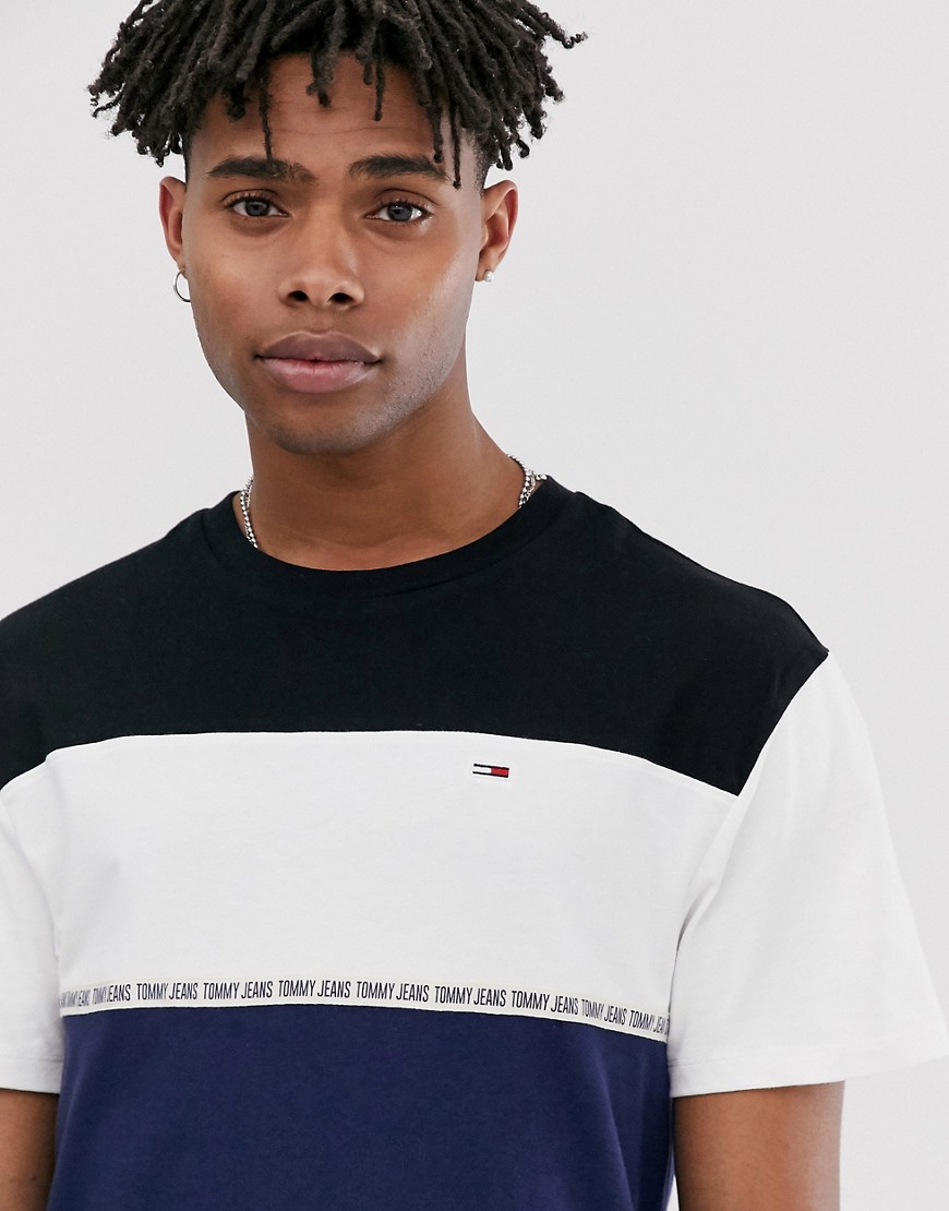 Tommy Jeans flag logo colourblock t-shirt in navy