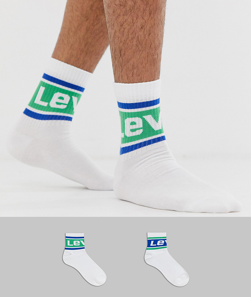 Levi's 2 pack logo cuff quarter socks in white