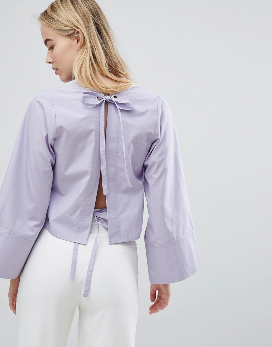 House Of Sunny Open Back Top With Wide Sleeve - Lilac