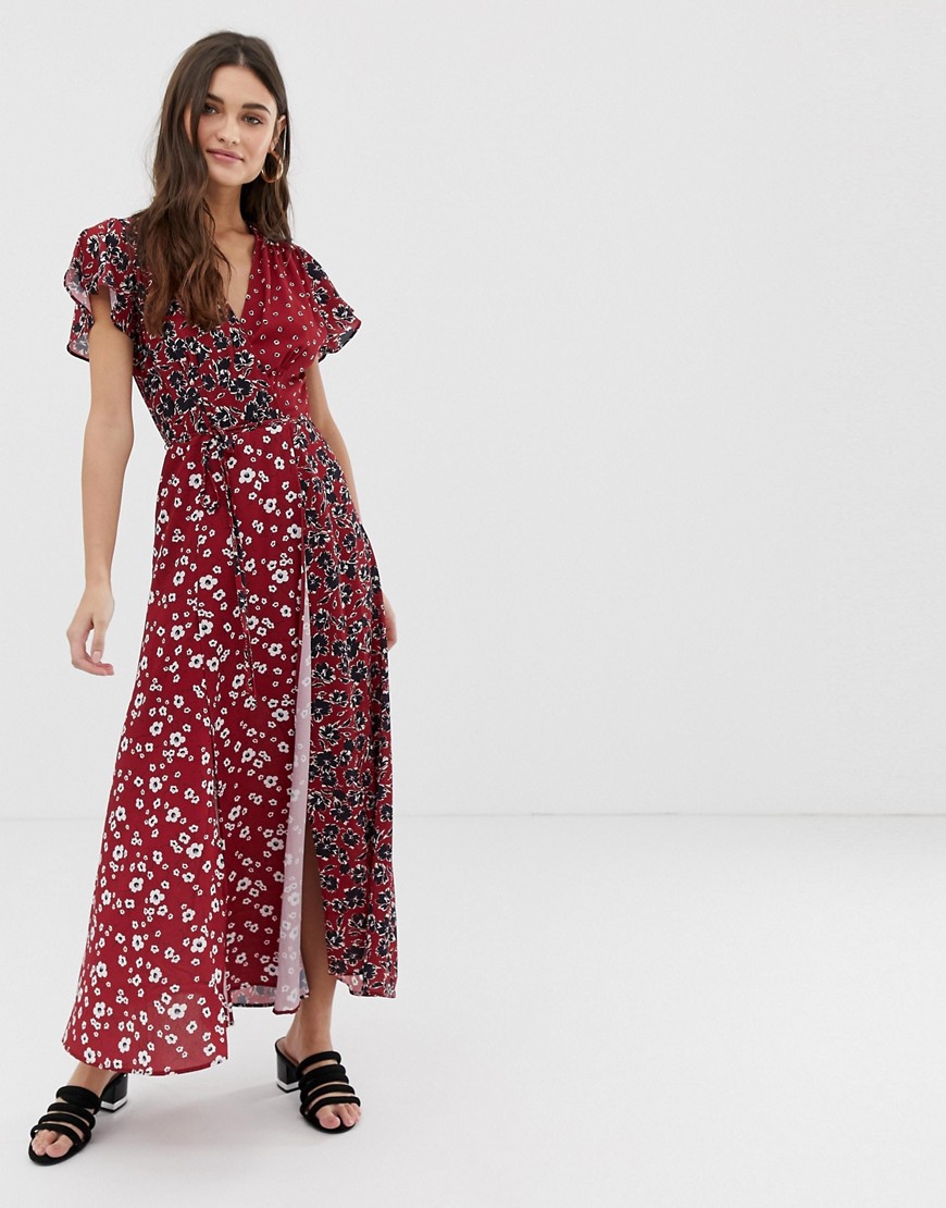 French Connection v neck wrap maxi dress