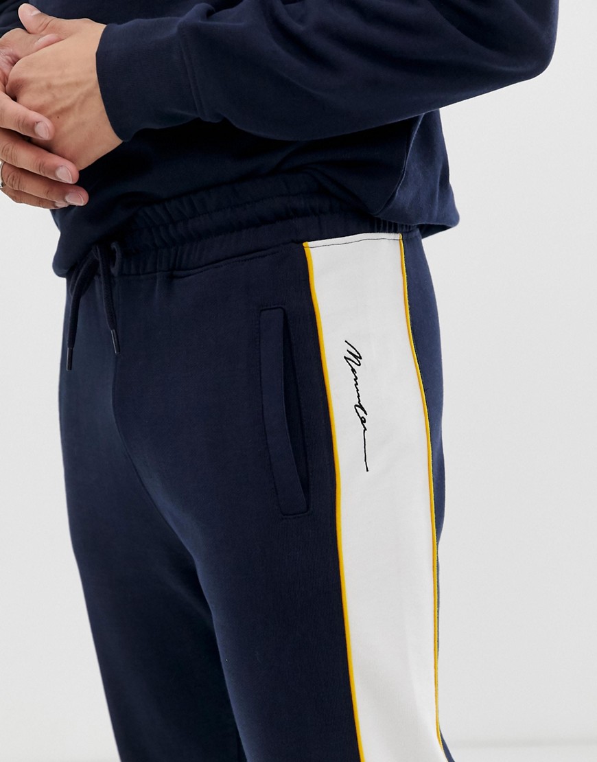 Mennace joggers with logo panel in navy