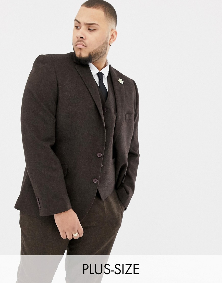 Gianni Feraud Plus slim fit brown donnegal wool blend suit jacket