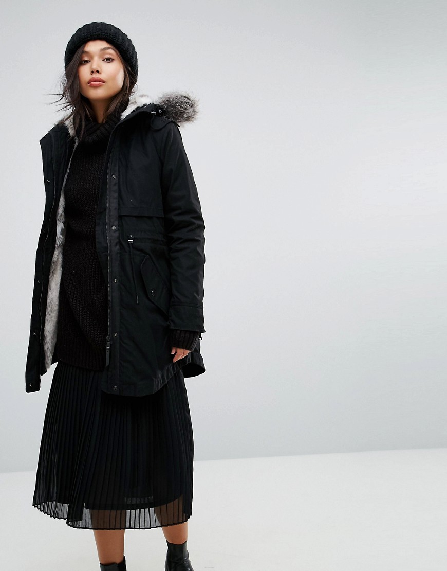 Parka London Classic Parka With Faux Fur Lined Hood - Black