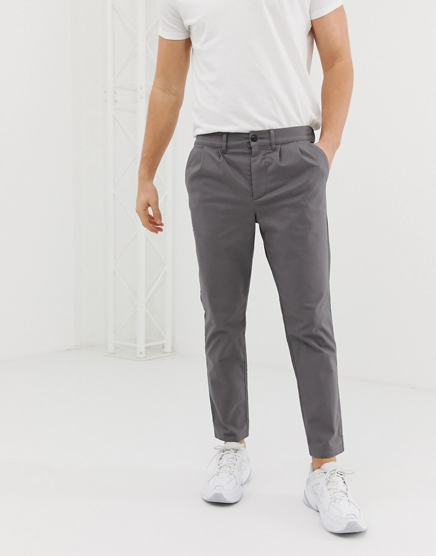 ASOS DESIGN cigarette chinos with pleats in grey