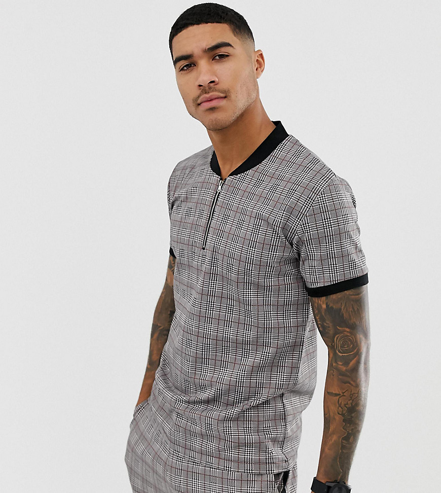 Mauvais muscle t-shirt in check with half zip