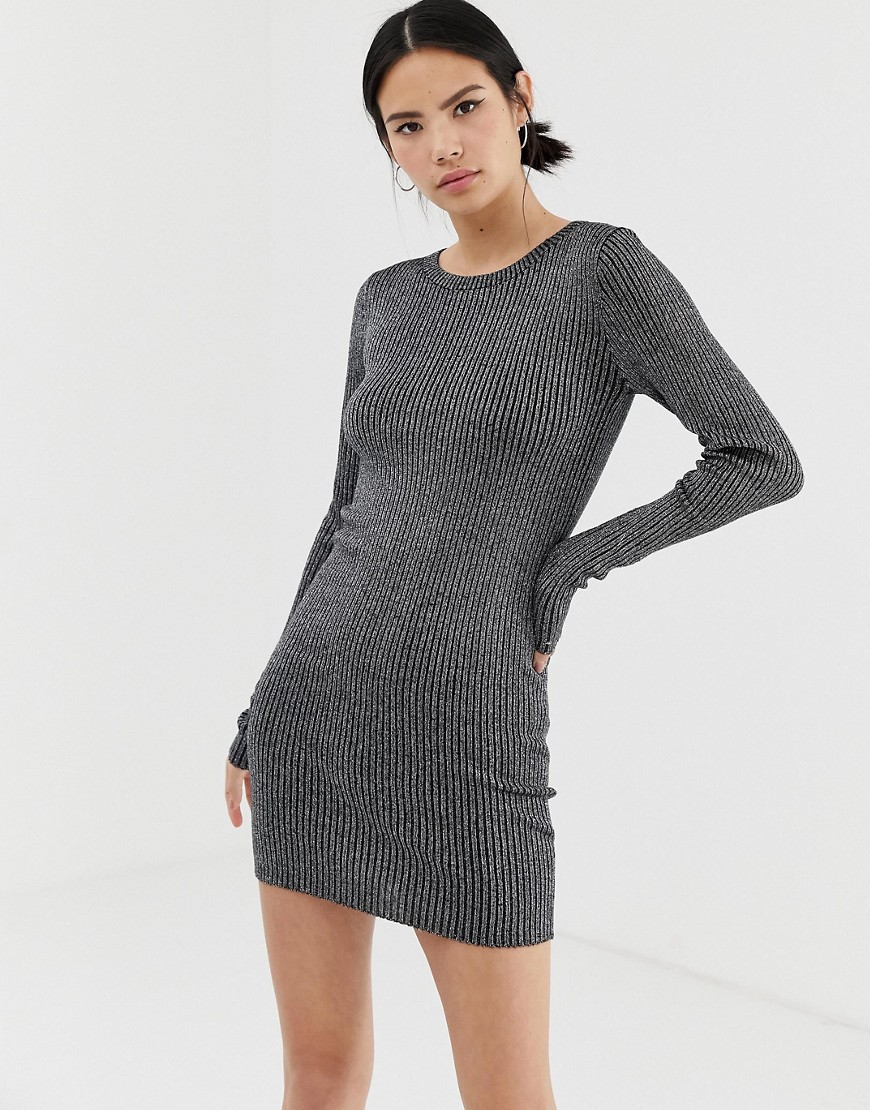 Brave Soul chunky cable knit jumper dress in black