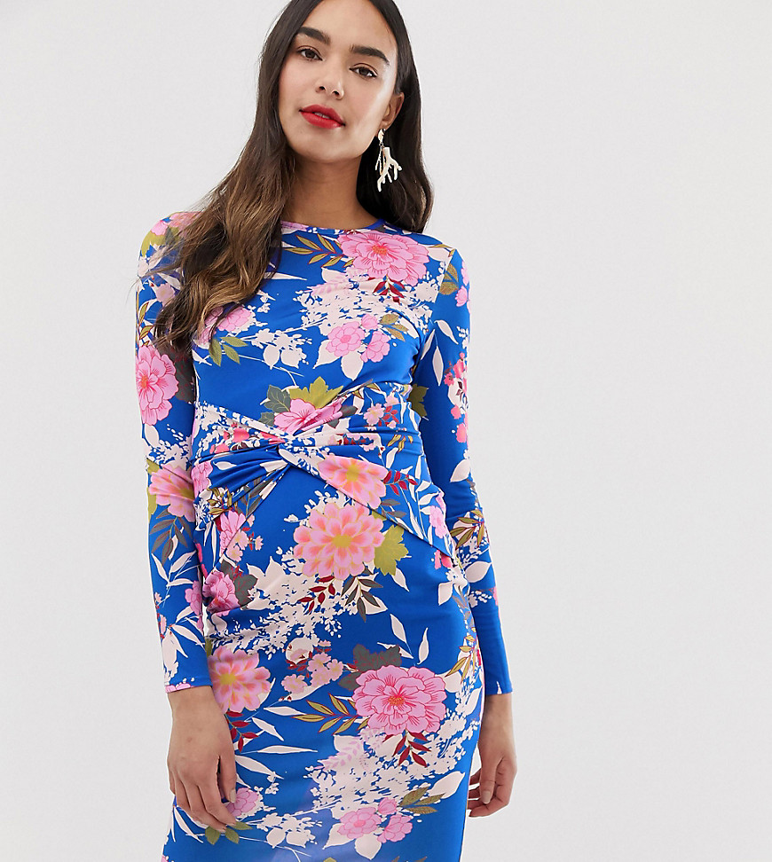 Blume Maternity jersey bodycon dress with twist front in floral print