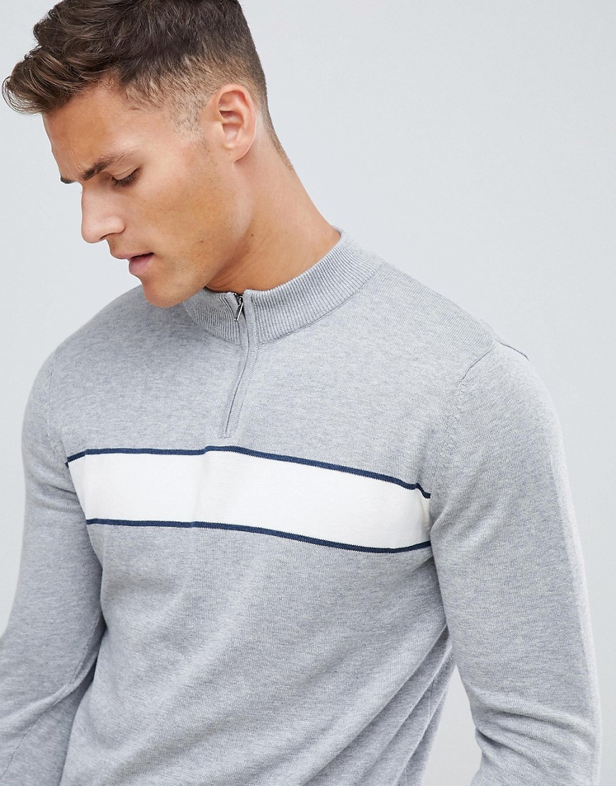 Selected Homme 1/4 zip knitted jumper with sport stripe