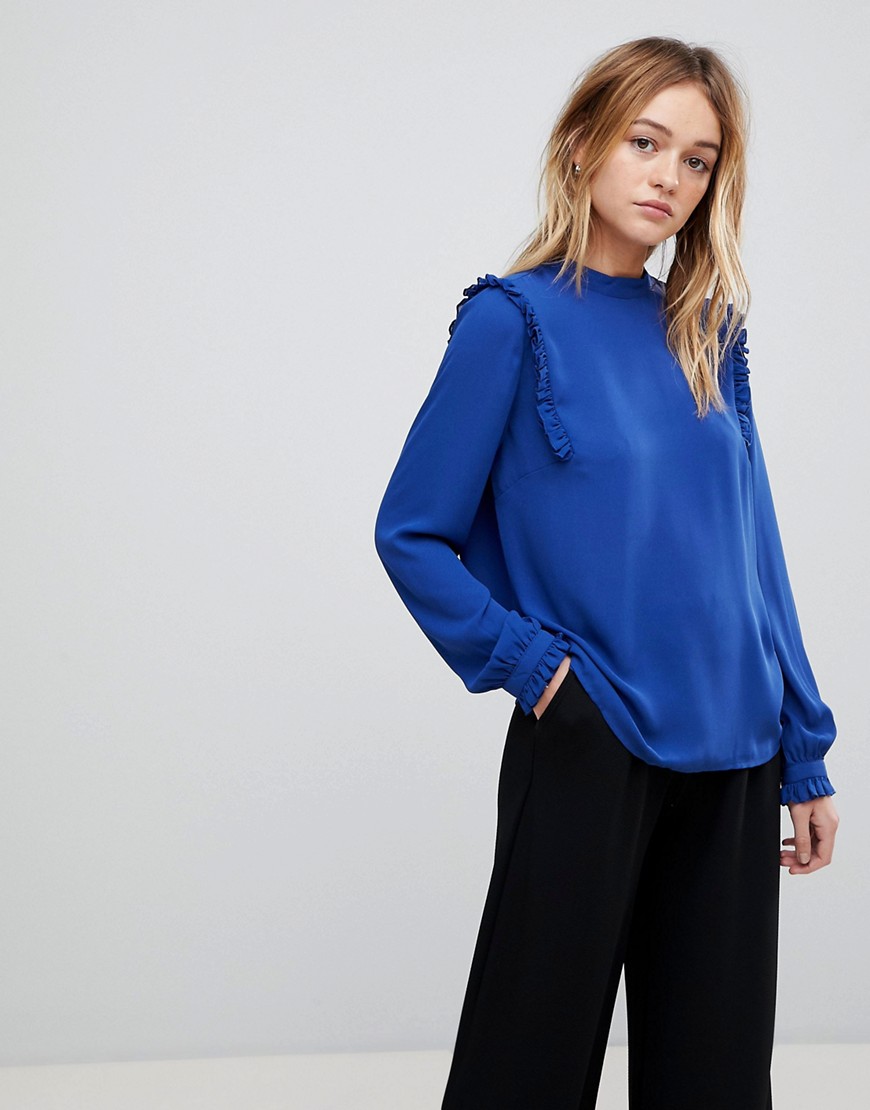 b.Young Ruffle Sleeve Blouse - Sapphire blue